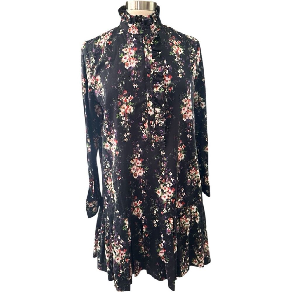Tuckernuck Dress Womens Large Black Onyx Falling Flowers Bouquet Shirt Dress - Picture 4 of 16